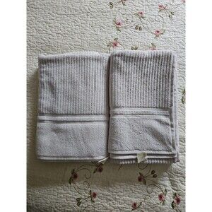 2 Vintage Eddie Bauer Ribbed Pewter Cotton Bath Towels  Made in USA NEW 27x54